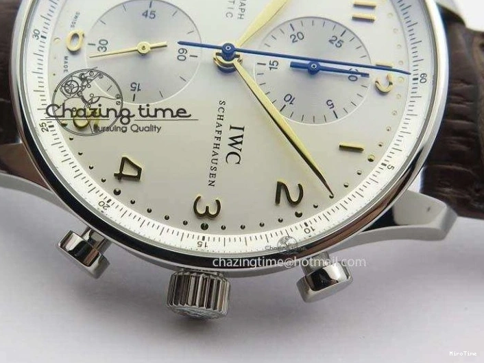 MIROTIME 0126 ModernLook Portuguese IW371445 ZF 1:1 Best Edition SS White Dial Gold Markers On Brown Leather Strap A79350 V 7269